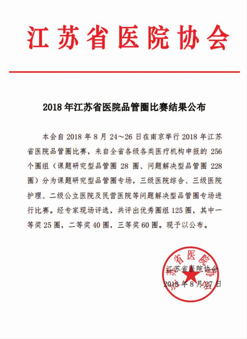 喜報(bào)：藥學(xué)部品管圈——甜甜圈喜獲2018江蘇省醫(yī)院品管圈比賽一等獎