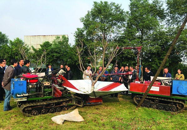 我校研发的全国首台油茶果采摘机达国际先进水平